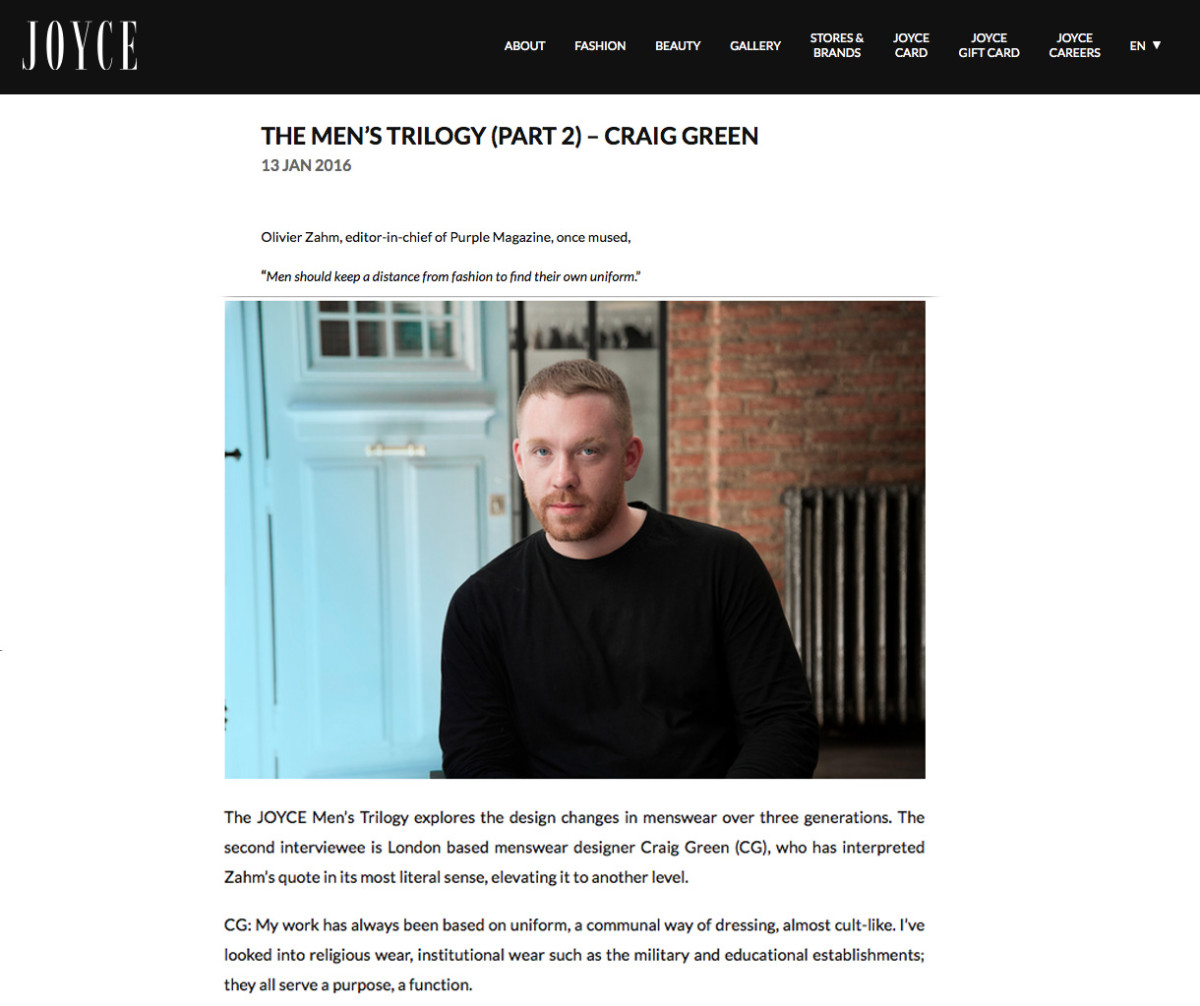 The Men’s Trilogy (PART 2) – Craig Green  Interview by Lucienne Leung-Davies Photography by Filep Motwary 